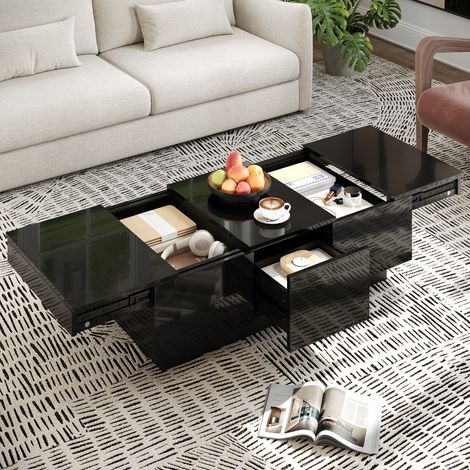 DESMIU Table basse rectangulaire avec 2 tiroirs et rangement coulissant, pour salon, noir, 100 × 31 × 50 cm (1/5)