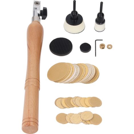 Kit de ponceuse à bol manuelle avec manche en bois, comprenant 50 disques de ponçage (1 et 2 pouces) et 1 po (1/5)