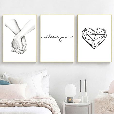 Posterset 3teiliges Hand Liebe Schwarz Weiß Wandbilder 30x40cm A (1/5)