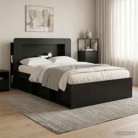 vidaXL Cabinet de Tête de Lit avec stockage Noir Bois d’ingénierie (1/5)
