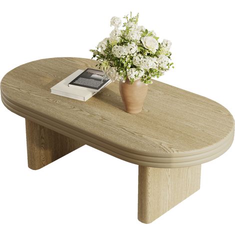 ELVMI Ovaler Couchtisch mit breiter Tischplatte, fur Wohnzimmer, aus MDF, 120 × 60 × 41.5 cm, Natur (1/5)