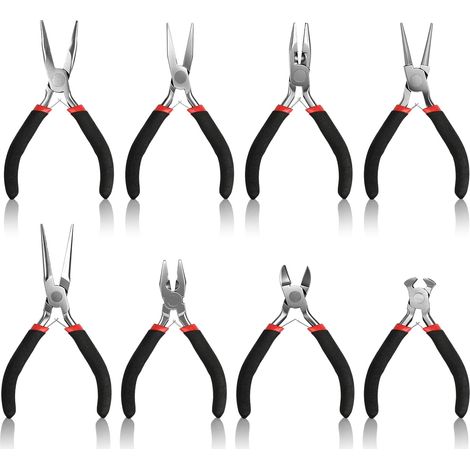 Lot de 8 mini pinces à bijoux - Pour la fabrication bijoux, bricoleurs, professionnels, réparations (1/5)