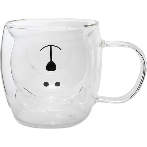 Tasse Ours Mignon Transparent Verre Double Paroi Munie d'une Anse Contenance 275 ml Tasse Café Thé Chocolat Chaud Cappuccino Mug Déco Japonaise Idée Cadeau Japon Asie (1/5)