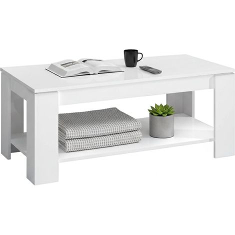 Dmora - Mesa baja Dbara, Mesa de centro con balda elevable, Mesa de centro para la sala de estar, 102x50h43/54 cm, blanco mate