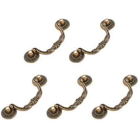 Lot de 5 Poignée de porte ou bouton de meubles vintage en bronze de style ancien pour armoires de cuisine (1/3)