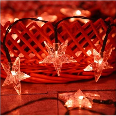 Guirlande lumineuse solaire en forme d'étoile, éclairage solaire d'extérieur, guirlande lumineuse solaire en forme d'étoile étanche (6 m, 30 LED, rouge)-AquaForge (1/5)