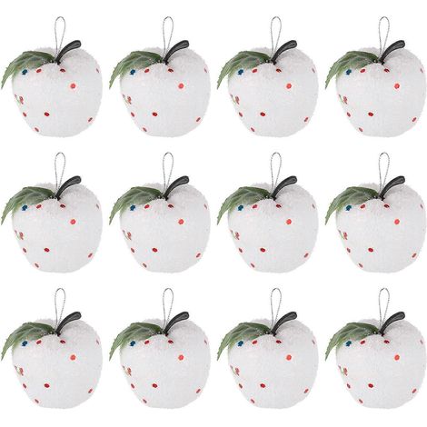 12 décorations de Noël suspendues en mousse en forme de pomme pour sapin.-5x5cm-White