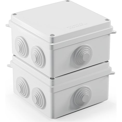 Lot de 2 boîtes de dérivation en saillie - Pour montage en saillie - Étanche IP65 - Pour l'extérieur - Étanche - Pour projet électrique (blanc, 100 x 100 x 70 mm) (1/5)