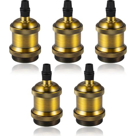 Vintage E27 Adaptateur Douille,Suspension lampe,Solide Cuivre Céramique Douille pour Plafonds Bricolage Suspension Lampe（Laiton Antique,5pcs） (1/5)