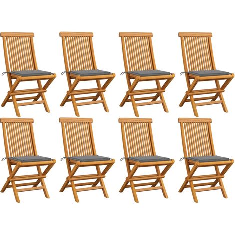 Lot de 8 Chaises/Fauteuils de jardin avec coussins gris Bois de teck massif -TF83200 (1/5)