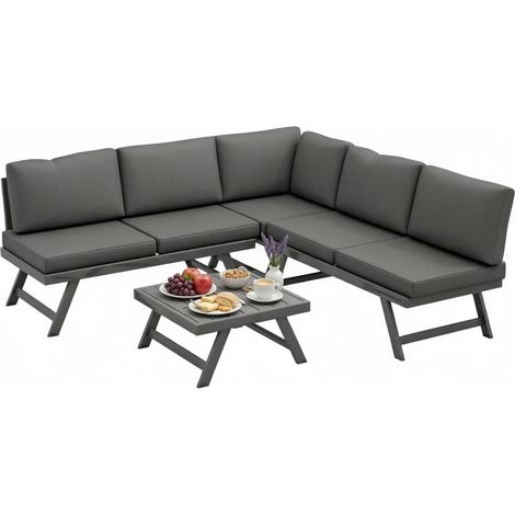 Set salotto da giardino angolare 4 pezzi grigio con tavolino, 5 posti (1/5)