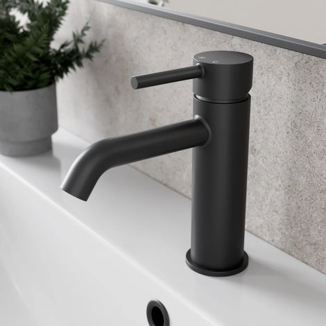 Modern Bathroom Basin Sink Mono Mixer Tap Curved Spout Single Lever Matt Black (1/5)