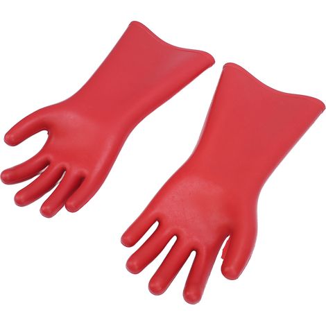 Lot de 2 gants isolants électriques en caoutchouc rouge, résistants à la haute tension et anti-coupures/perforations, pour électriciens. (1/5)