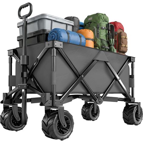 Chariot de jardin pliable, capacité de charge de 70 kg, avec roues avant pivotantes à 360° et guidon réglable en hauteur, gris foncé (1/5)