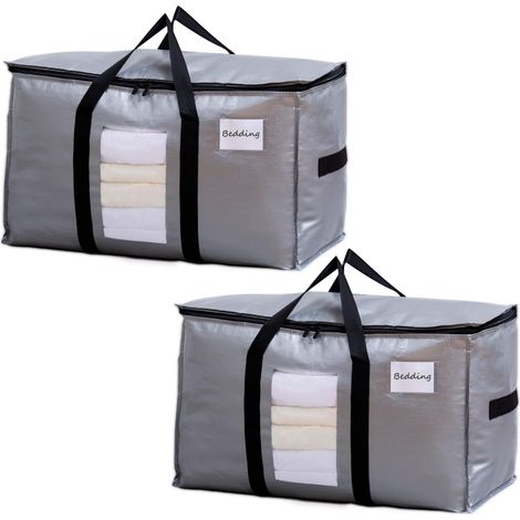 Sacs de Déménagement Argentés 2 Paquets de Sacs de Rangement Extra-Larges avec Fermeture éclair,Fenêtre Transparente et Poignées,Rangement Vetement, Literie, Déménagement (1/5)
