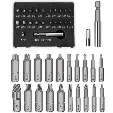 Lot de 22 extracteurs de vis pour vis endommagées, Fixinus Ensemble de forets et tournevis, kit de démontage de vis pour l'enlèvement de boulons cassés (1/5)