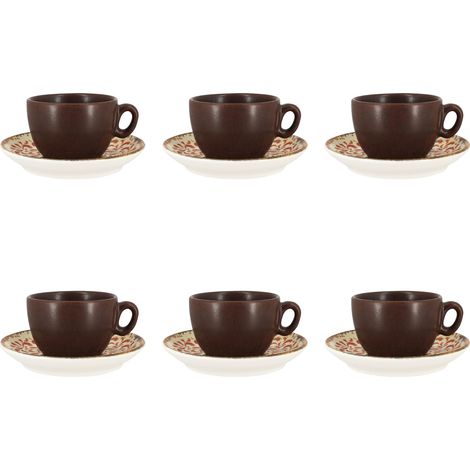 Lot de 6 tasses 16cl avec soucoupes en porcelaine, PALAZZO