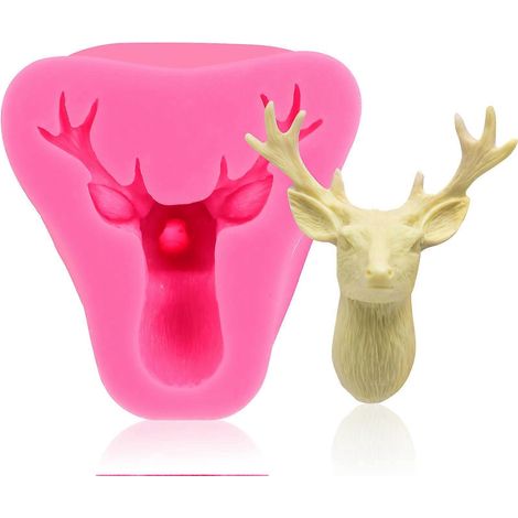 Moule en silicone 3D tête de cerf/élan pour gâteau, savon, chocolat, bonbons et fondant (couleur aléatoire)-7.00X6.80X3.50CM (1/3)