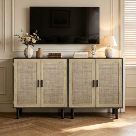 Mueble de almacenaje de ratán 80 x 40 x 88 cm, 2 puertas, negro OKMYHOME (1/5)