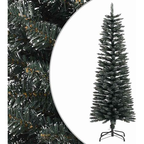 Sapin de Noël Artificiel Mince Enneigé 120 cm avec Support en Acier Vert et Blanc - PANGIVO (1/5)