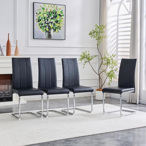 Chaise de salle à manger moderne en cuir PU noir et structure en métal – Chaise de salle à manger ergonomique pour les intérieurs modernes (1/5)