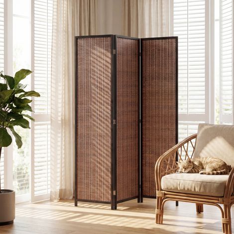 Paravent en bois séparateur de pièce closion de séparation pliable 3 panneaux 135 x 180 cm marron