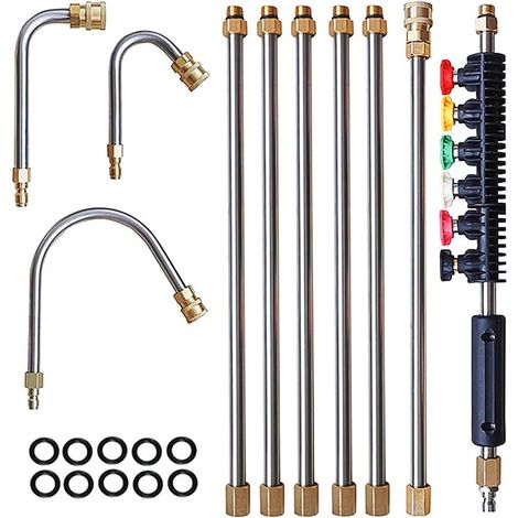 Lance d'extension de lance pour nettoyeur haute pression, 4000 psi pour nettoyeur de gouttière avec 5 embouts de buse à connexion rapide de 6,35 mm pour lavage de toiture (1/5)