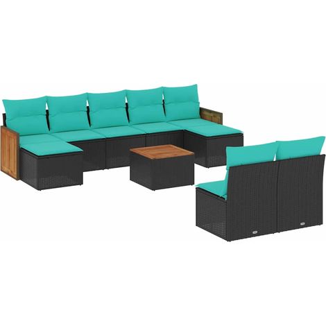 Maison Exclusive - 10-teiliges Gartensofa-Set mit Kissen, schwarz