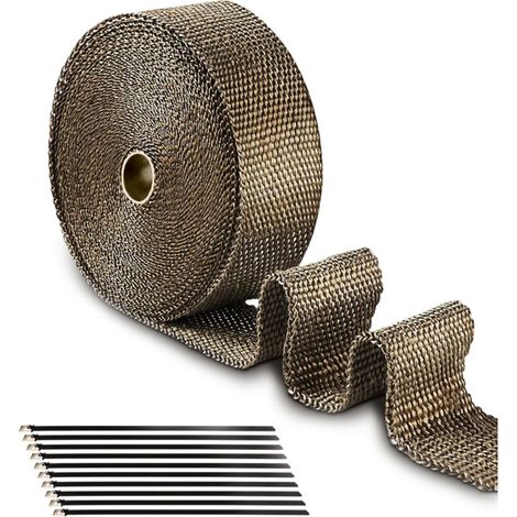Ruban Isolant Thermique Bande Thermique pour Collecteur d'échappement de Moto 15m X 5cm Avec 10 serre-câbles en acier inoxydable pour Collecteurs d'Echappement Moto et Voiture (1/5)