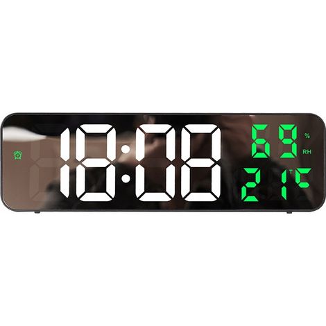 OROLOGIO DA PARETE A LED TEMPERATURA UMIDITÀ 12/24 SPECCHIO Verde DIMMER