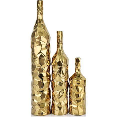 Set de 3 grands vases de sol dorés de 49,8 cm de haut, décoration pour salon et table d’entrée, vase moderne doré pour herbe de la pampa, fleur unique boho (1/5)