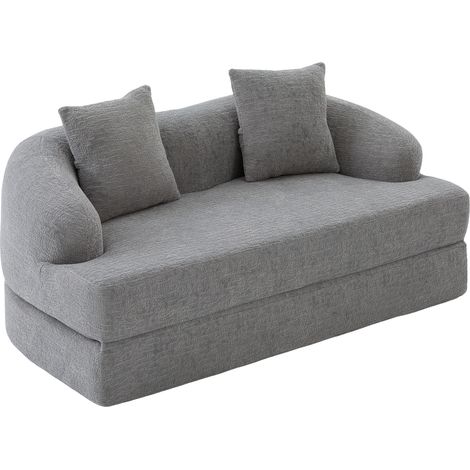 Sofá Cama de 2 Plazas en Chenilla, Doble Respaldo, Espuma Elástica, Gris Claro 157 x 84 x 65 cm (1/4)