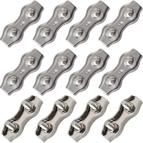 12 PièCes Duplex Pinces En Acier Inoxydable Double Serre CaBles Inox Connecteur De Corde Pince Serre CaBles Duplex Pince M2 Pince De CaBle Pour CaBles De CaBles MéTalliques De 1.5mm,Argent (1/5)