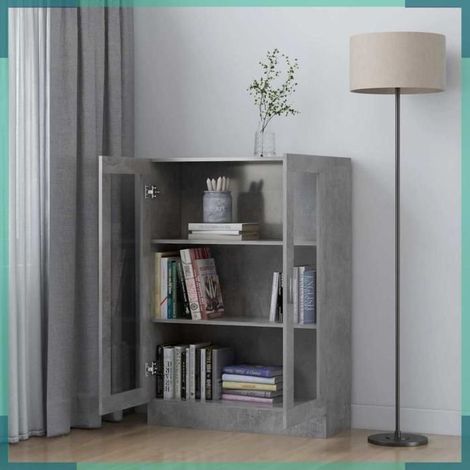 802754 Armoire à vitrine Gris béton 82,5x30,5x115 cm Bois d'ingénierie (1/5)