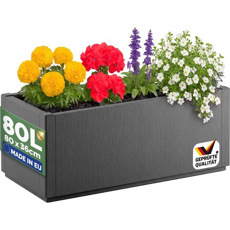 CASARIA® Fioriera Ethica 80x36x36cm 35L o 80L Vaso fioriere per piante resistente alle intemperie base drenante vasi in plastica riciclata resistente ai raggi UV Anthrazit (de)