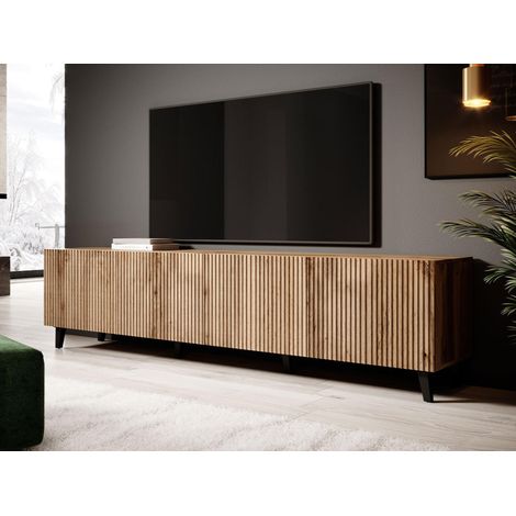 Bestmobilier – Meuble TV contemporain effet bois 200 cm – 4 portes et 8 compartiments – Résistant à l'humidité et aux rayures – Fabrication européenne