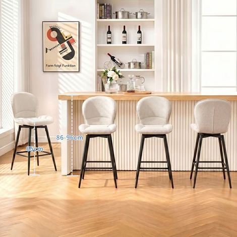WAFTING Lot de 4 Tabourets de Bar 65cm, Chaise de Bar Pivotante, Dossier Rembourré en Tissu, Repose-Pieds, Beige (1/5)