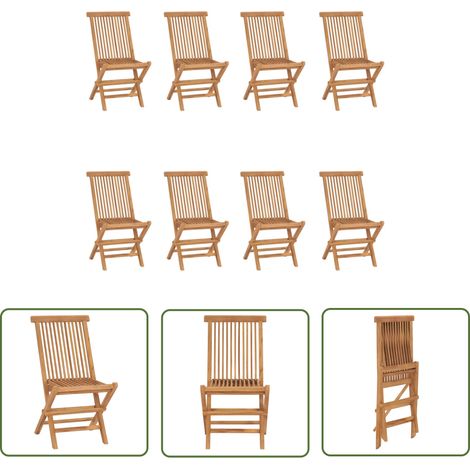 Lot de 8 Chaises de jardin et de camping pliables, Chaises de relaxation, avec coussins Bois de teck solide OIB7221E (1/5)