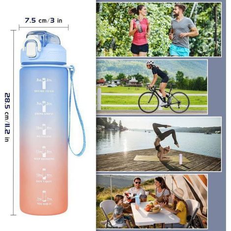 Gourde Sport 1L avec paille,bouteille d'eau de motivation avec Marqueur de Temps, pour sport, gym,, course à pied,Dégr Étiquette (1/5)