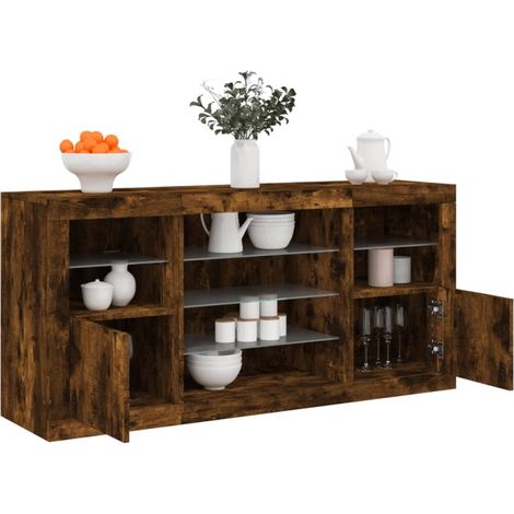 vidaXL Buffet avec lumières LED chêne fumé 142,5x37x67 cm (1/5)