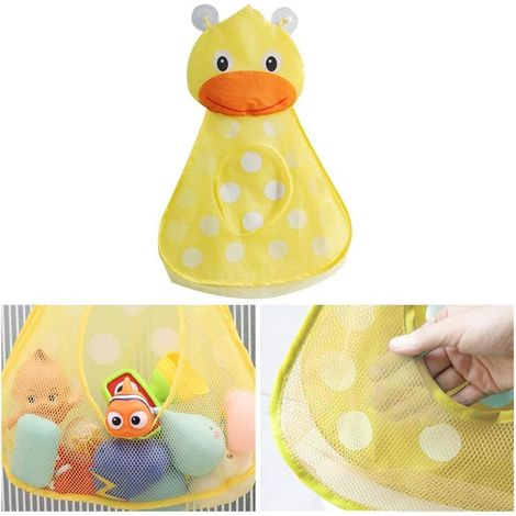 Aufbewahrungstasche für Badespielzeug in Form einer Cartoon-Ente, Wandorganizer für Baby und Kind, schnelltrocknend mit 2 starken Saugnäpfen. (1/5)