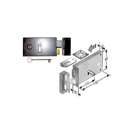 SERRATURA DA APPLICARE PER CANTINE 187- - entrata mm.70 lunghezza mm.140 SX - 2 pezzi BONAITI