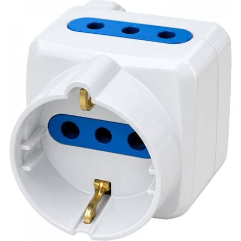 Adattatore Tripla Spina Elettrica Angolare 10A con 2 Prese Bipasso 10A/16A e 1 Presa Schuko 16A Laterale Salvaspazio