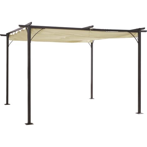3.5M X 3.5M Metal Pergola Gazebo Awning Retractable Canopy Outdoor Garden Sun Shade Shelter Marquee Party BBQ, Beige