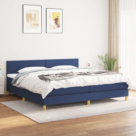 Lit adulte Contemporain Lit à sommier tapissier avec matelas Bleu 200x200 cm Tissu 76483 (1/5)