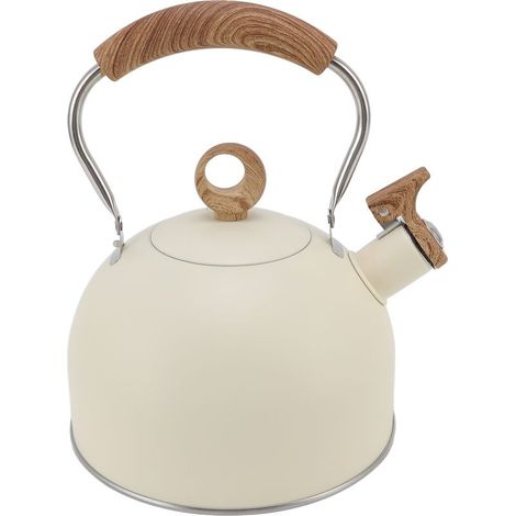Bouilloire à thé sifflante de 2,5 litres, théière en acier inoxydable avec poignée pour cuisinière électrique à gaz Beige (1/5)
