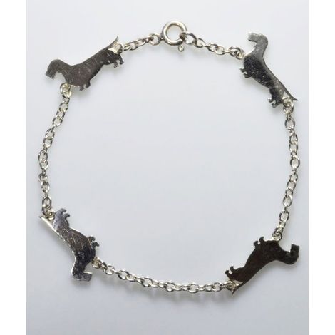 Dachshund-Rollo-Kettenarmband, hartes Fell, Sterling Silber
