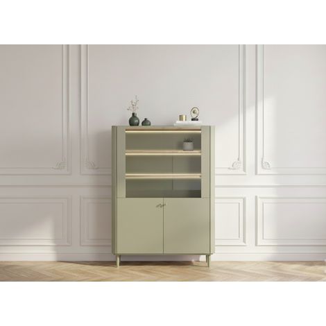 BOBOCHIC - Meuble vitrine 2 portes H. 150 cm ANYRA pieds en bois massif   Vert