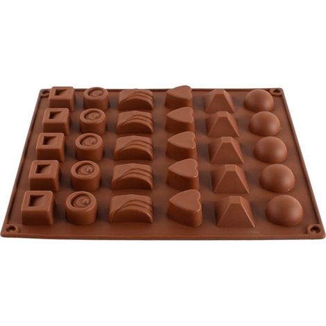 Moule à chocolat à 30 compartiments - Moule à chocolat - Moules de pâtisserie - Formes variées - Moule à pâtisserie - Moule pour loisirs créatifs - Marron - 27,5 x 23 x 1,5 cm - Silicone marron (1/5)
