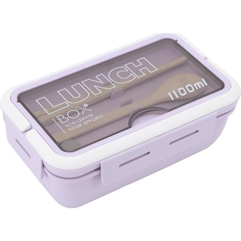 Boîte à lunch compartimentée à 2 compartiments, 1100 ml, élégante boîte à bento pour adultes avec cuillère et baguettes, idéale pour le bureau et l'école (violet). (1/5)